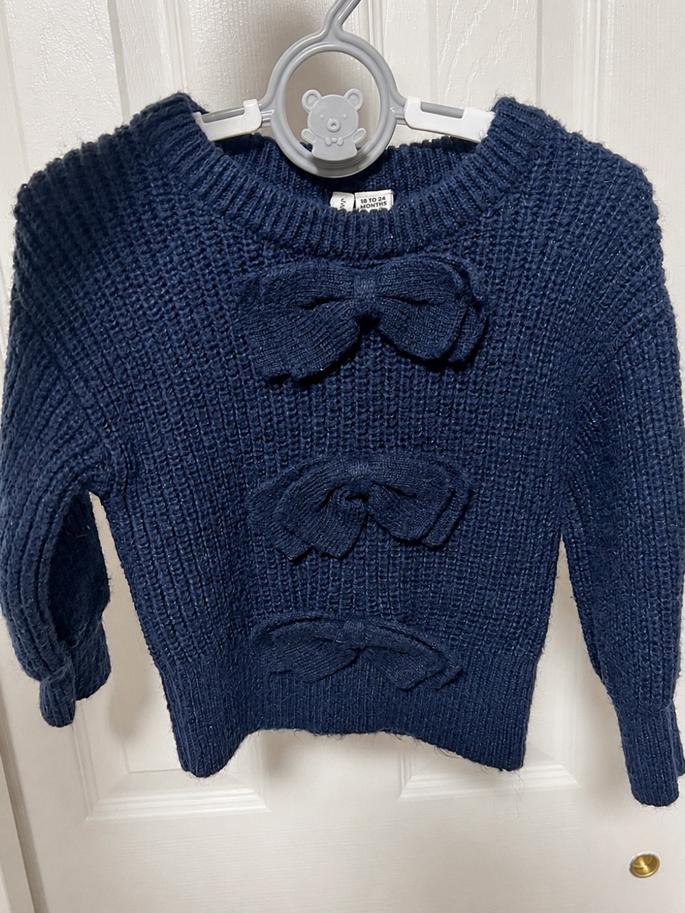 Janie and Jack Girls Navy Cozy Bow Sweater 18-24M